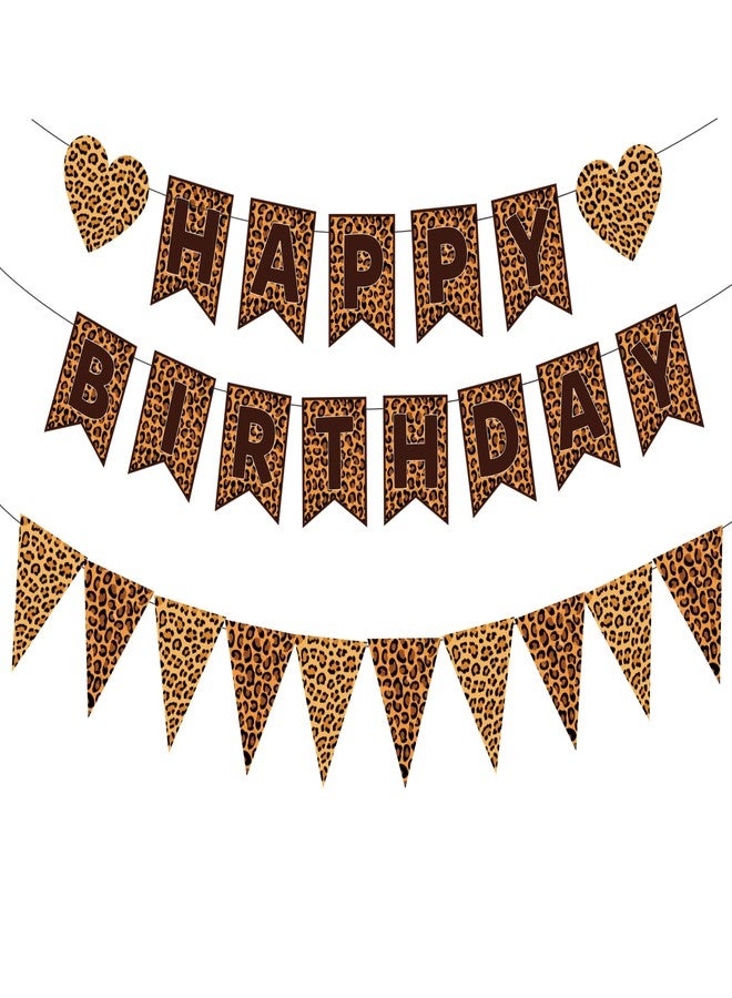 WAWEOOP Cheetah Print Birthday Decorations,Leopard Birthday Banner Pennant Banner,Cheetah Leopard Print Party Decor Supplies for Adults Women Girl - Image 1
